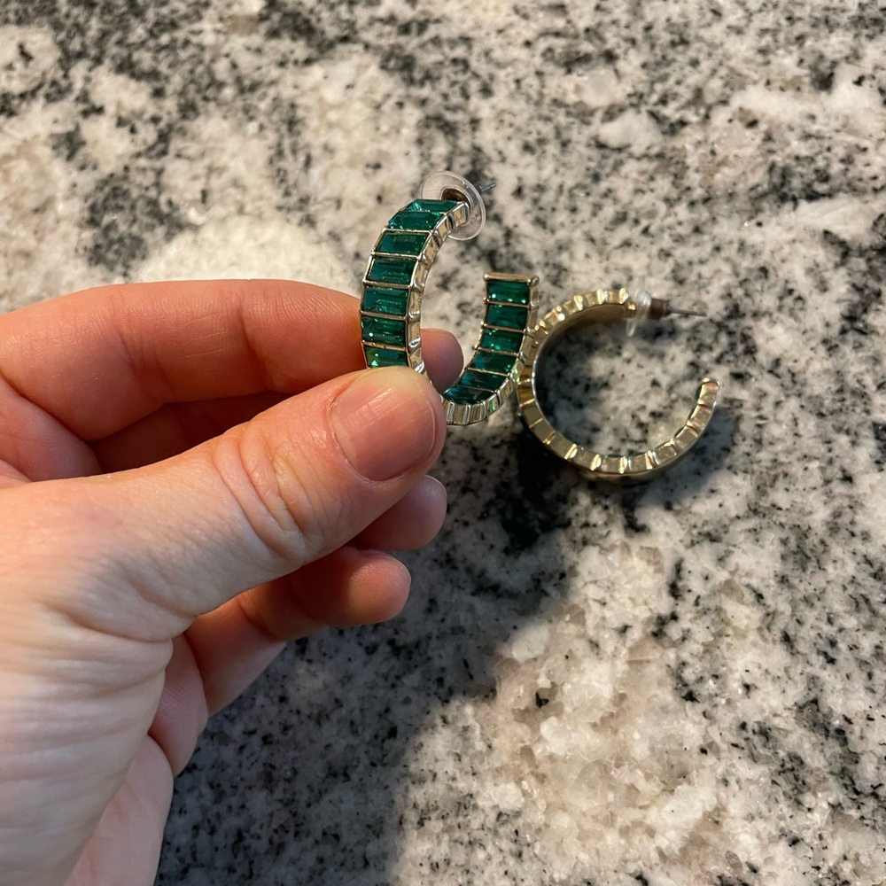REVOLVE Gold Hoop Earrings with Emerald Green Inset